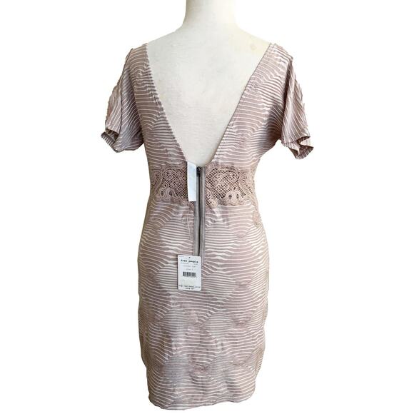 Free People New Romantics Bell Bodycon Dress Beige Low Back Zip Sz S NWT - Picture 4 of 9